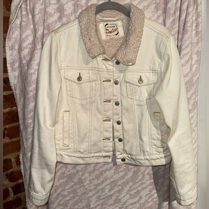 Cream Sherpa-Collar Jean Jacket